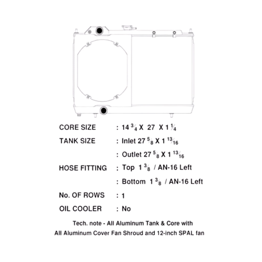 Technical drawing of a radiator with dimensions and specifications on a white background