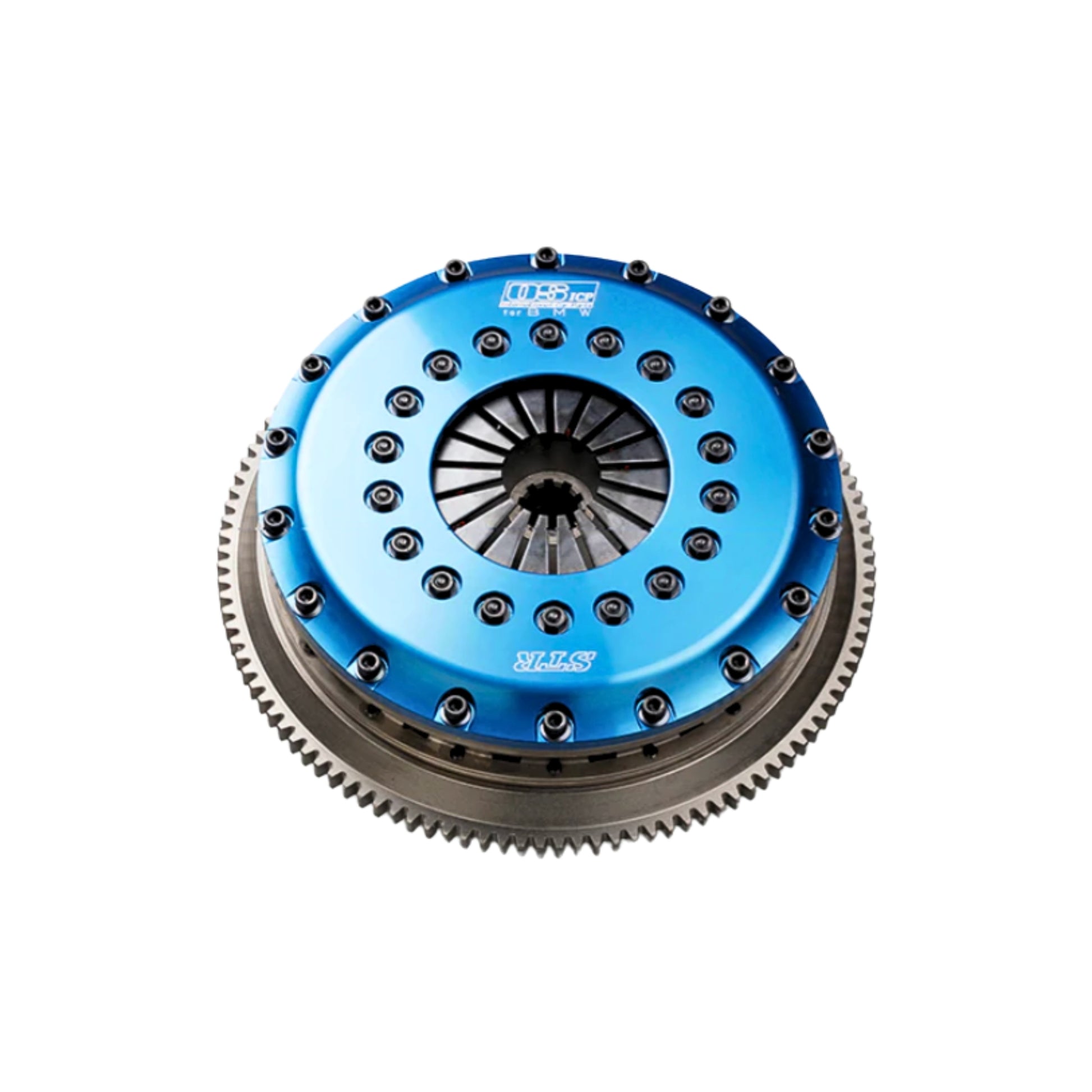 OS Giken Clutch plate with blue pressure plate on a white background