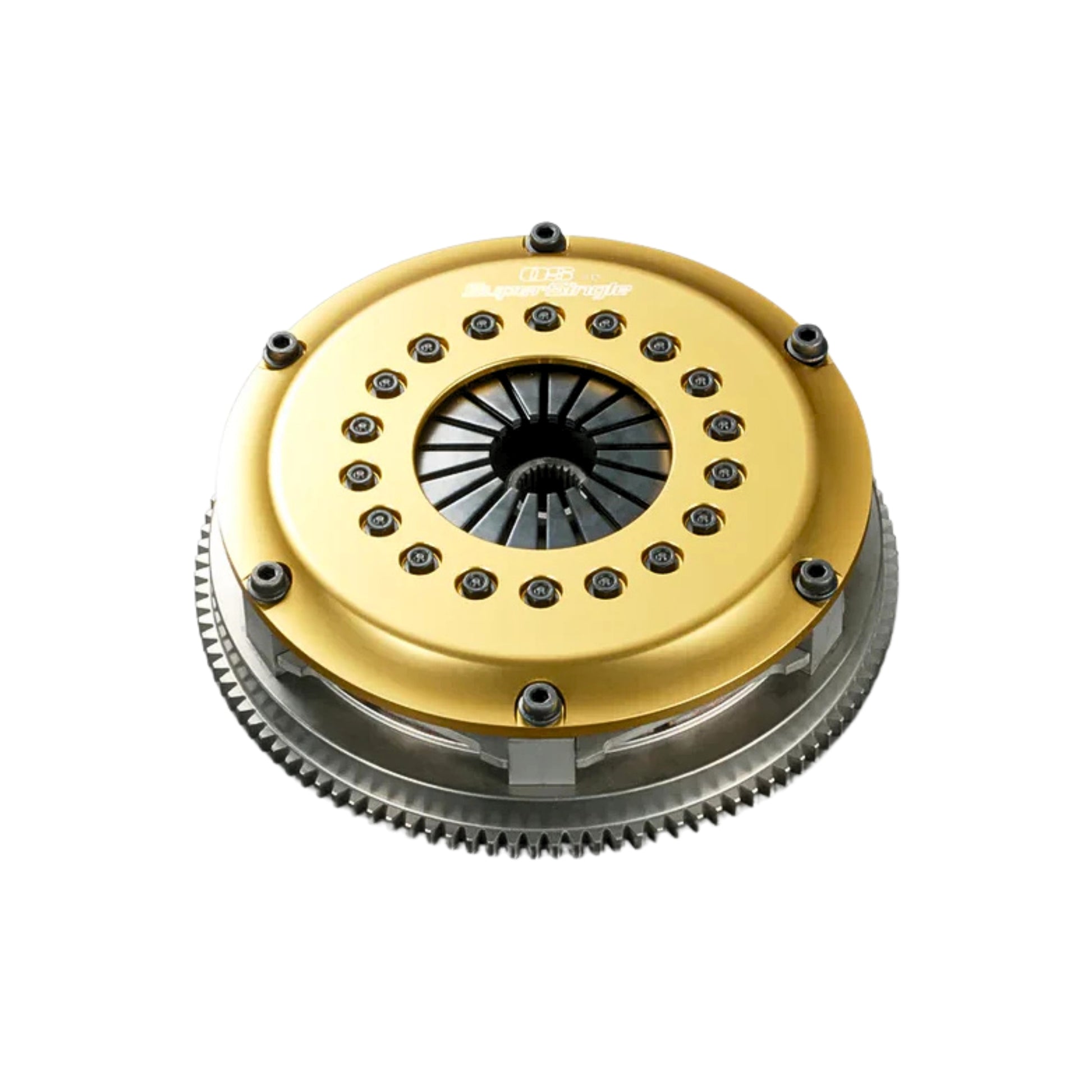 OS Giken Clutch plate with gold and silver components on a white background