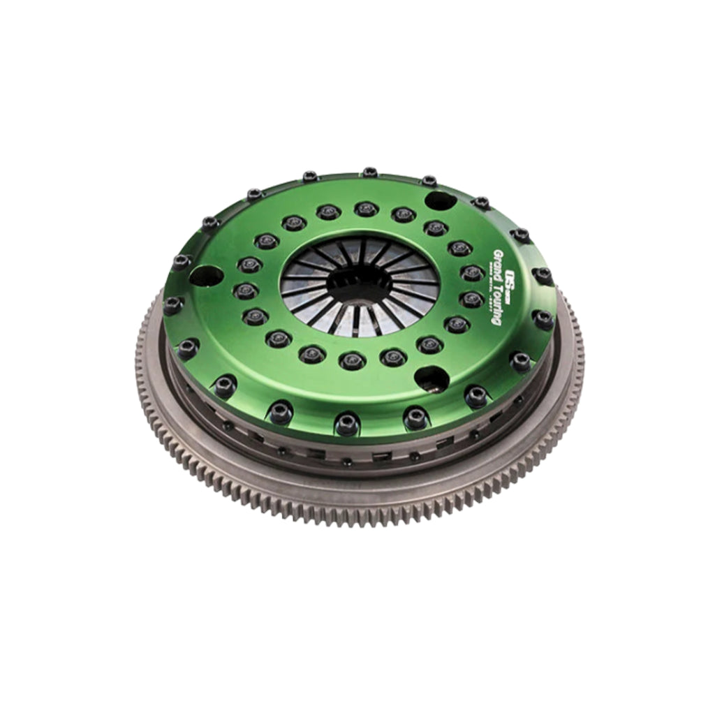 Green and gray clutch disc on a white background