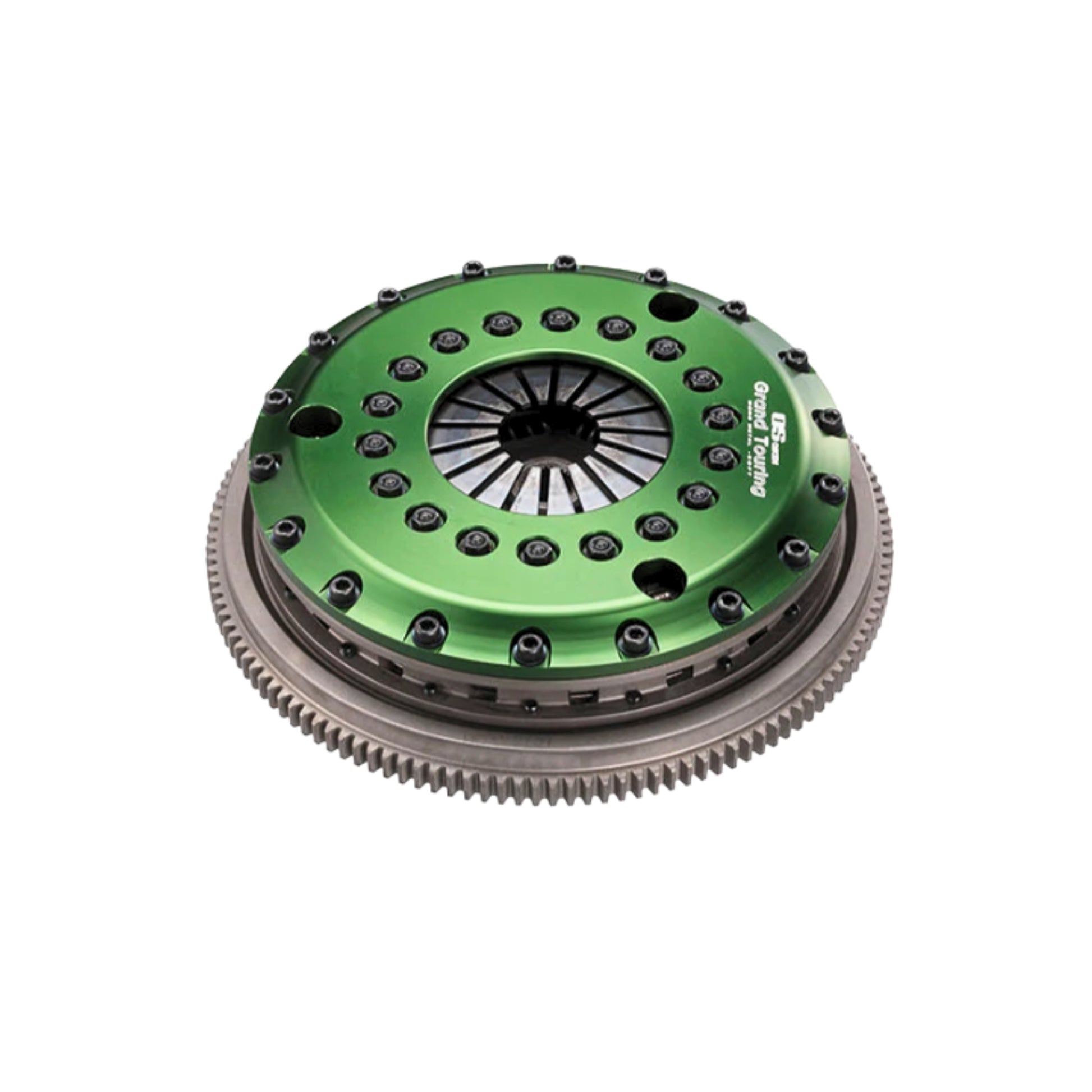 Green and gray clutch disc on a white background