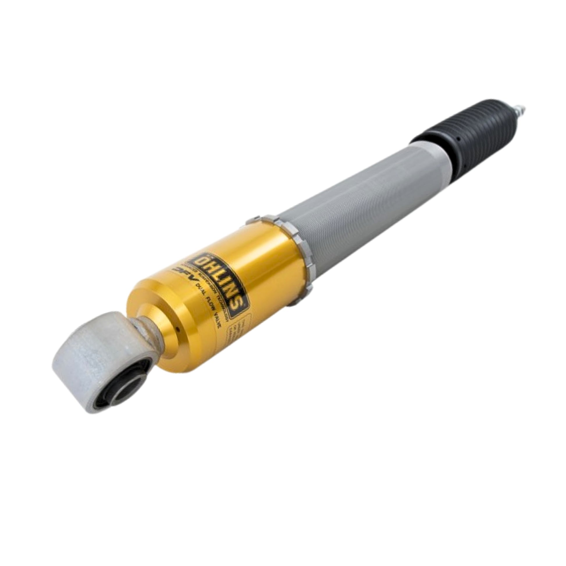 Shock absorber with gold and gray components on a white background