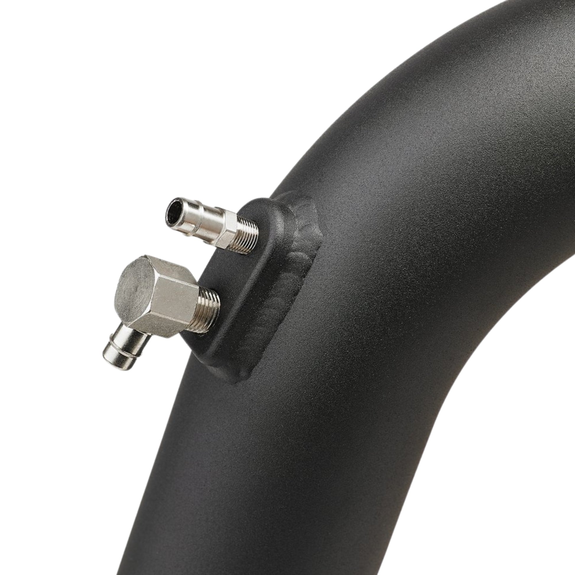 Close-up of intake pipe with black texture coating